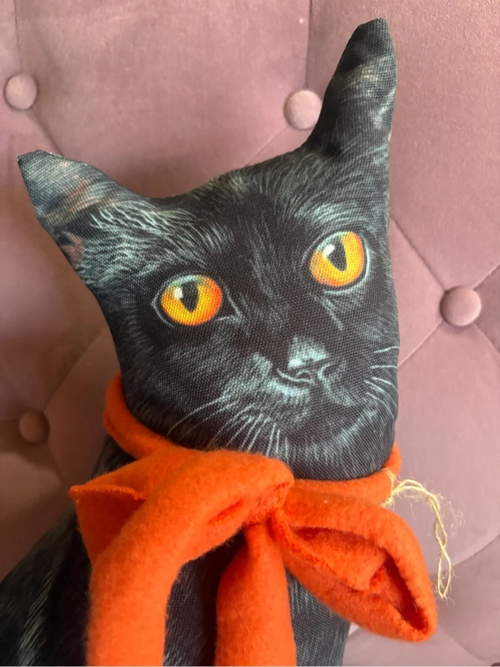 Vintage style Black Cat Pillow Décor with Orange Bow - Unbranded